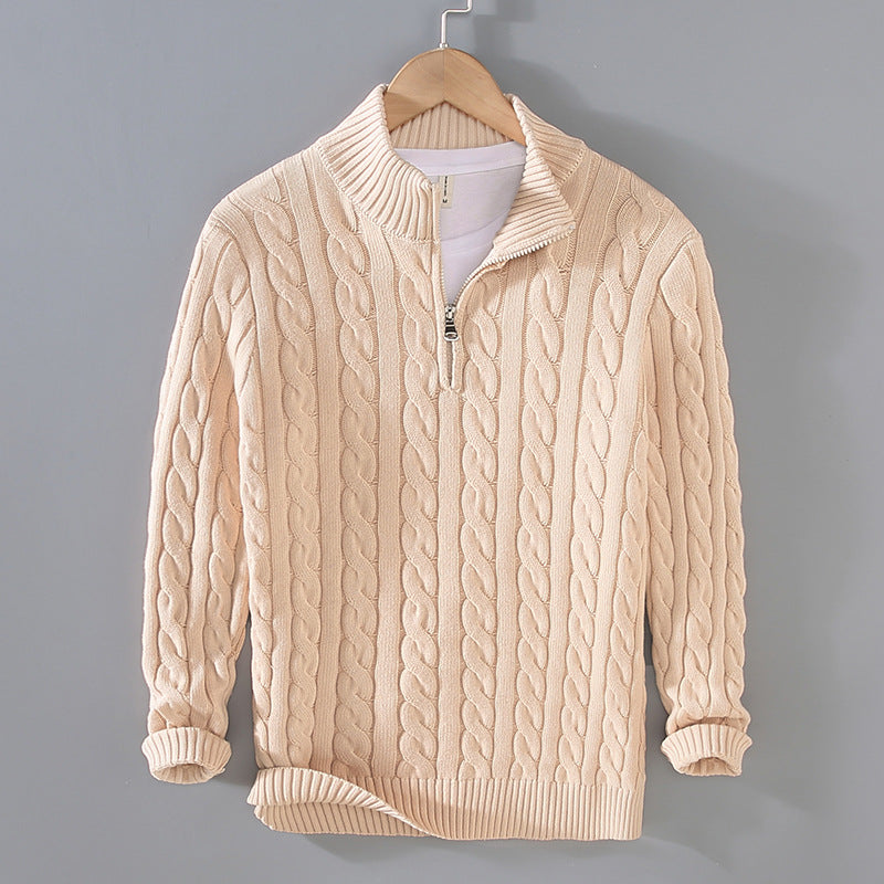 Męska - Sweter - Zamkiem błyskawicznym - Dzianina kablowa - Stylowy design na każdą okazję