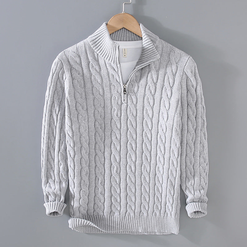 Męska - Sweter - Zamkiem błyskawicznym - Dzianina kablowa - Stylowy design na każdą okazję