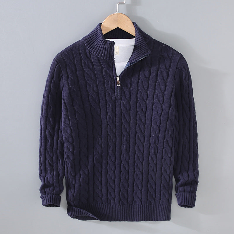 Męska - Sweter - Zamkiem błyskawicznym - Dzianina kablowa - Stylowy design na każdą okazję