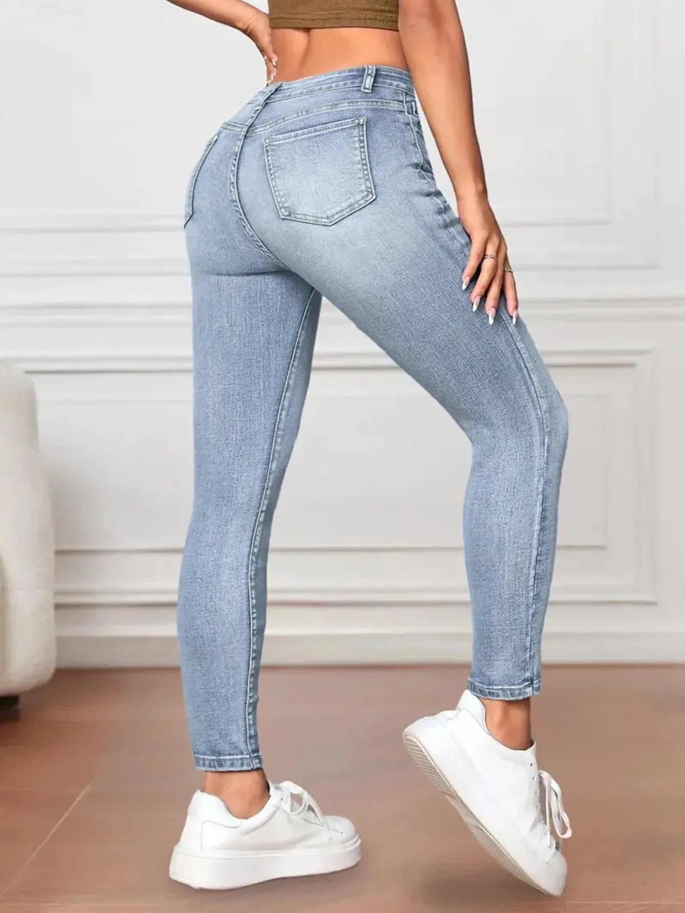 Damska - Jegginsy skinny - Wysoka talia - Wygodny materiał - Idealne na co dzień