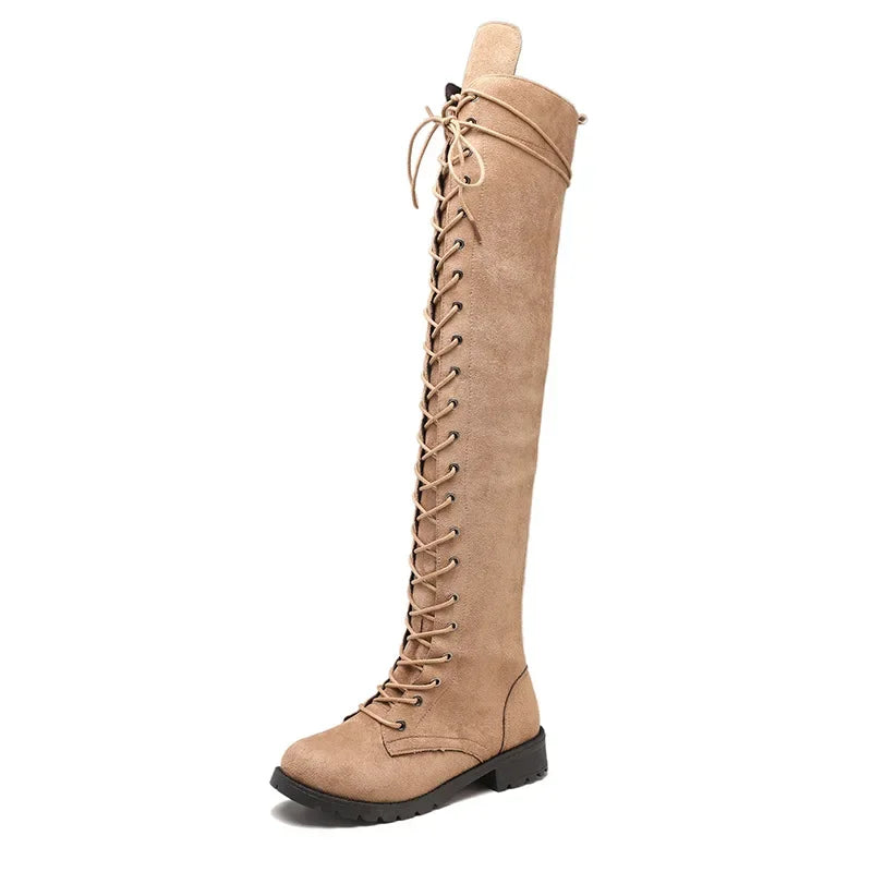 Damska - Buty za kolano - Zamszowe - Sznurowane - Eleganckie obuwie na każdą okazję