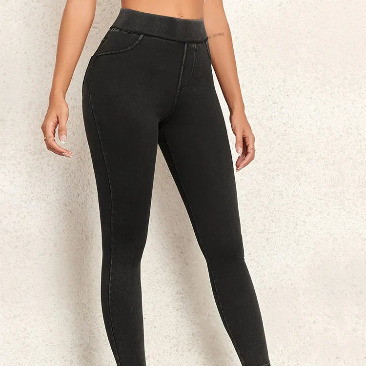 Damska - Jegginsy Skinny - Wysoka Talia, Stylowy Krój - Modne Legginsy na Każdą Okazję