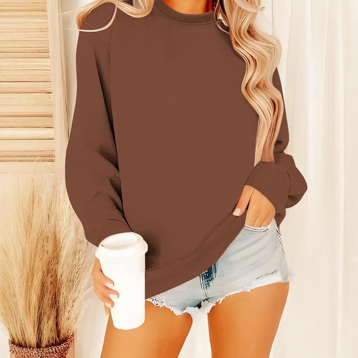 Damska - Bluza casual - Okrągły dekolt - Przyjemny materiał - Modny styl na co dzień