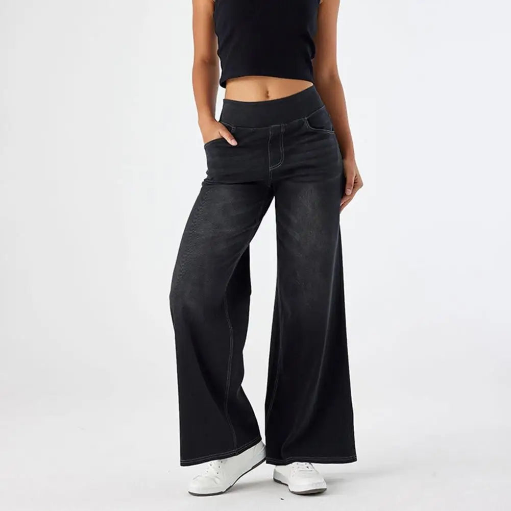 Damska - Jeans - Elastyczny materiał - Szerokie nogawki - Wygodna mieszanka bawełny - Styl casualowy na co dzień