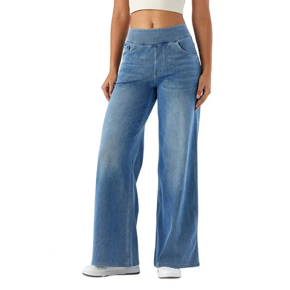 Damska - Jeans - Elastyczny materiał - Szerokie nogawki - Wygodna mieszanka bawełny - Styl casualowy na co dzień