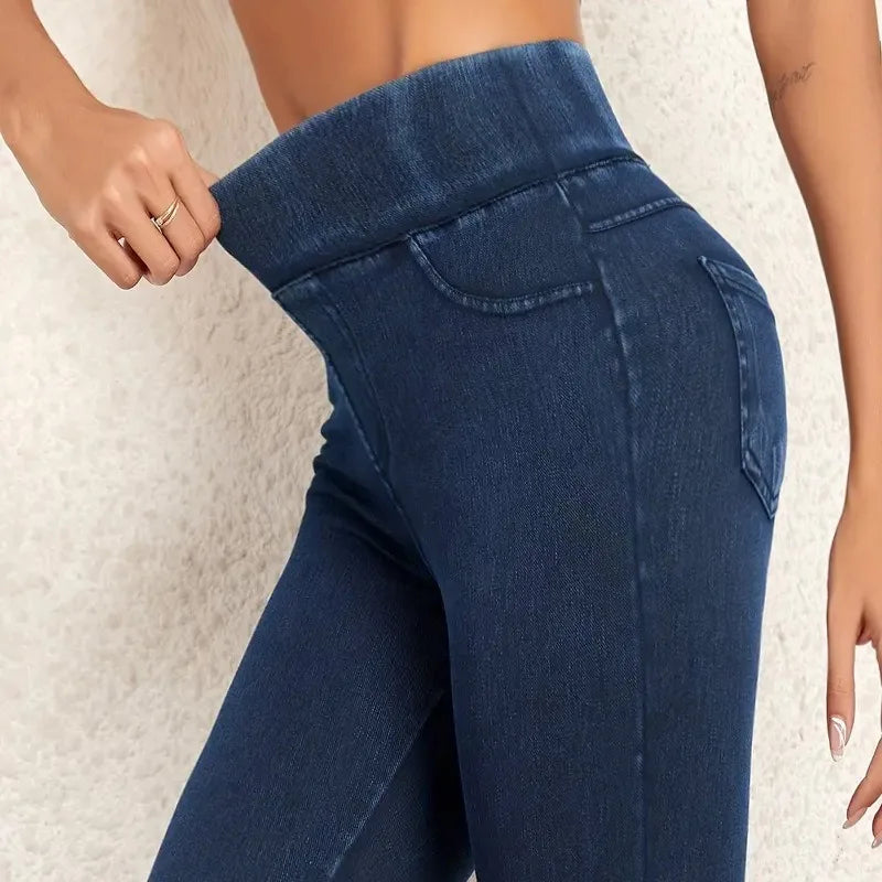Damska - Jegginsy z wysoką talią - Stylowy krój i wygodny materiał - Modne i eleganckie