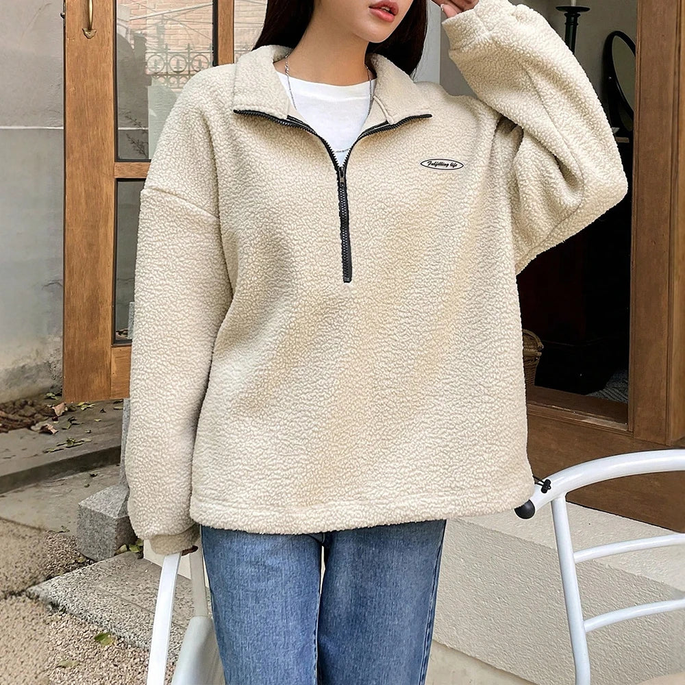 Damska - Bluza zimowa - Cosy Half Zip - Ciepły materiał - Stylowy fason - Idealna na chłodne dni