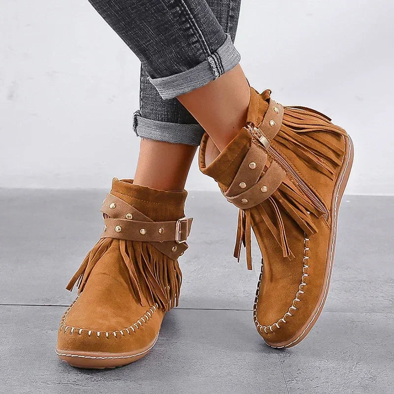 Damska - Buty do kostki - Miękki zamsz - Eleganckie moccasiny na każdą okazję