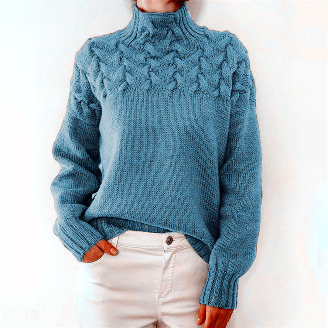 Damska - Zimowy Sweter z Dzianiny - Miękkiej dzianiny - Golf - Ciepły i Stylowy