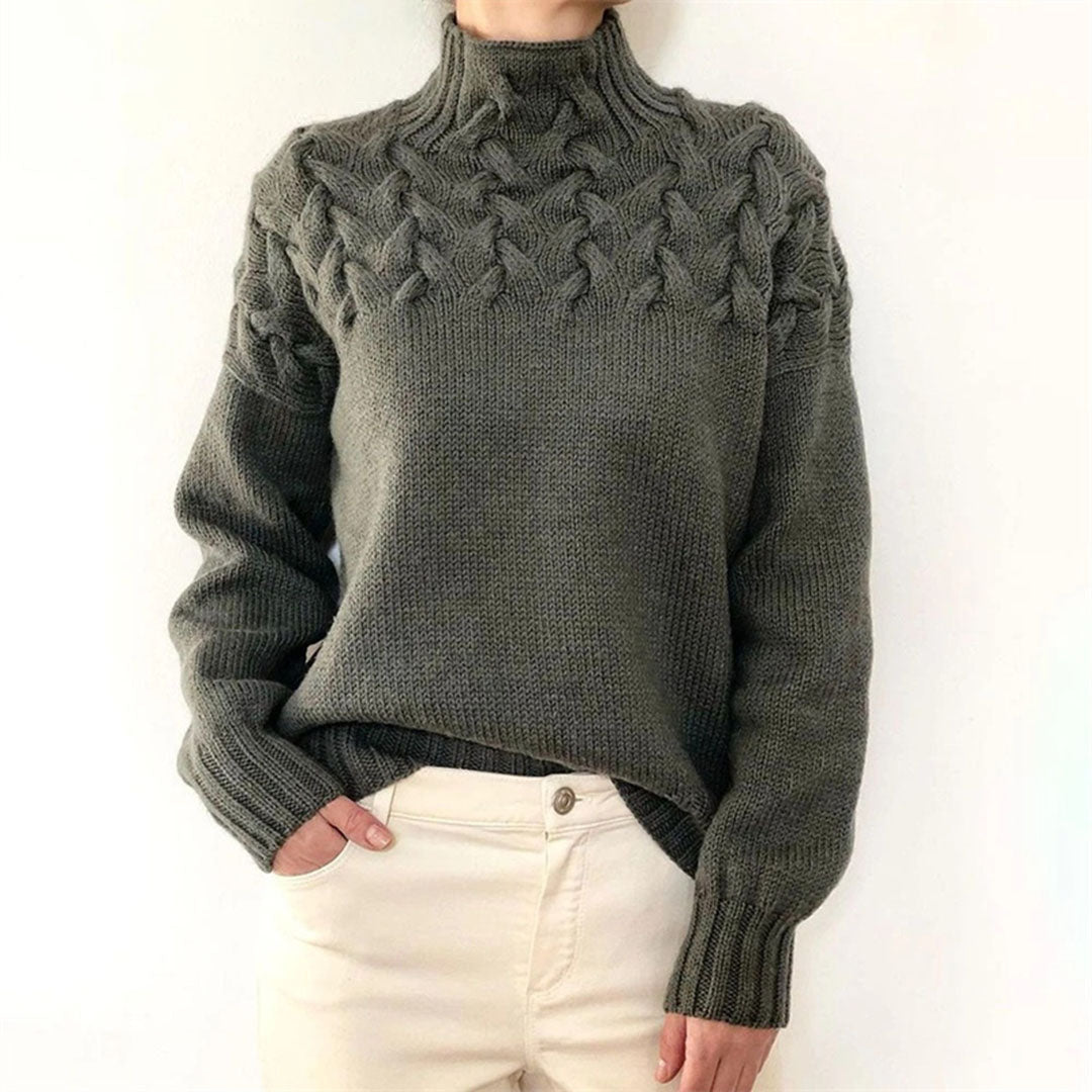 Damska - Zimowy Sweter z Dzianiny - Miękkiej dzianiny - Golf - Ciepły i Stylowy