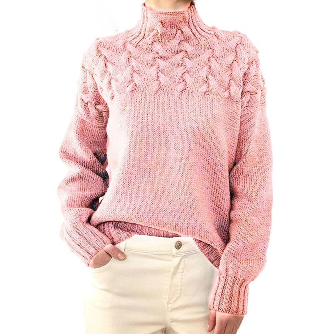 Damska - Zimowy Sweter z Dzianiny - Miękkiej dzianiny - Golf - Ciepły i Stylowy