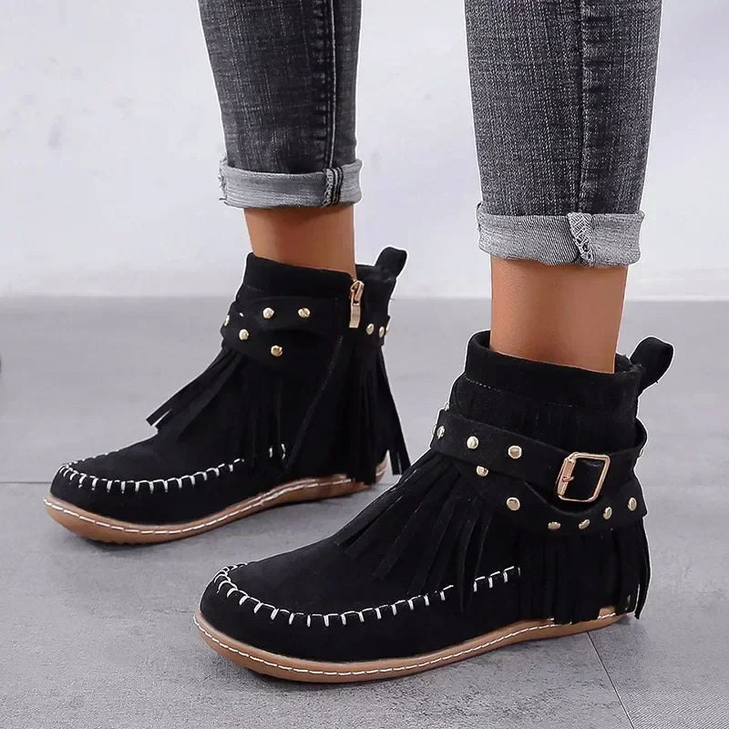 Damska - Buty do kostki - Miękki zamsz - Eleganckie moccasiny na każdą okazję