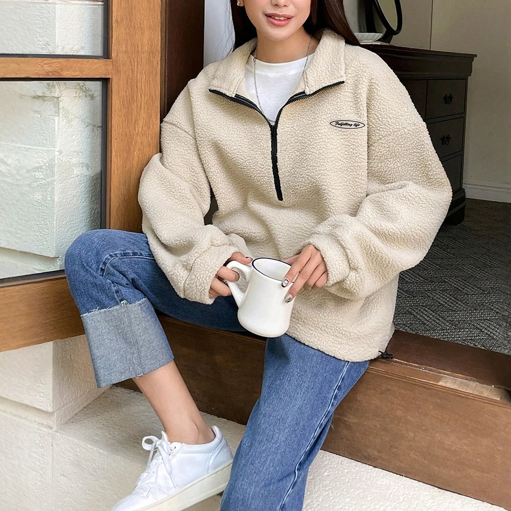 Damska - Bluza zimowa - Cosy Half Zip - Ciepły materiał - Stylowy fason - Idealna na chłodne dni