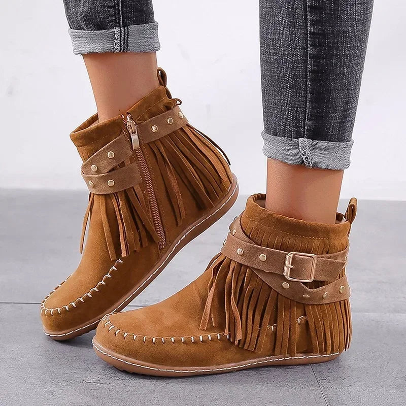 Damska - Buty do kostki - Miękki zamsz - Eleganckie moccasiny na każdą okazję