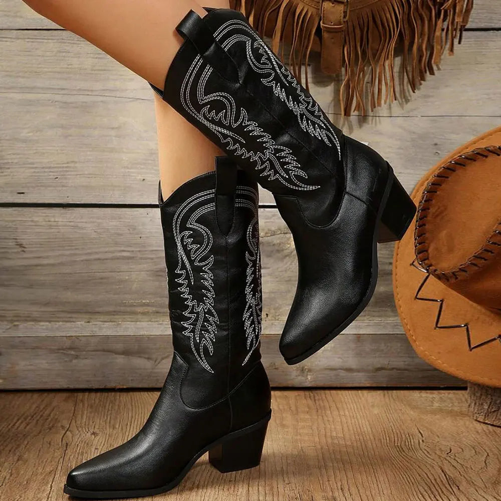 Damska - Buty kowbojskie - Inspirowany westernami - Nowoczesny styl Block Heel - Komfortowe i modne obuwie