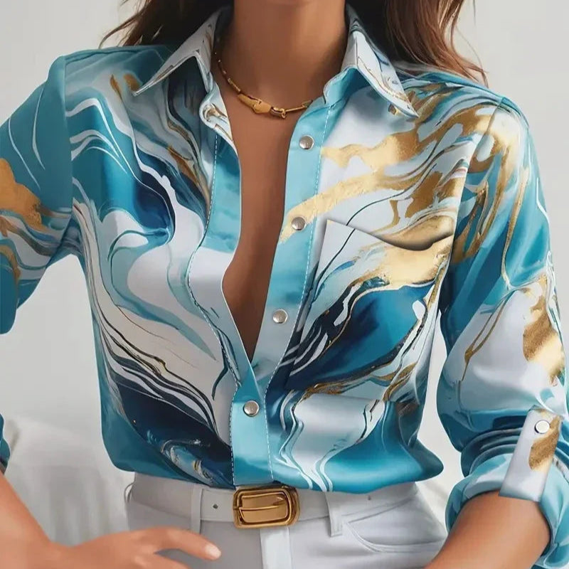 Damska - Koszula - Satynowa tkanina - Elegancki lejący top na każdą okazję