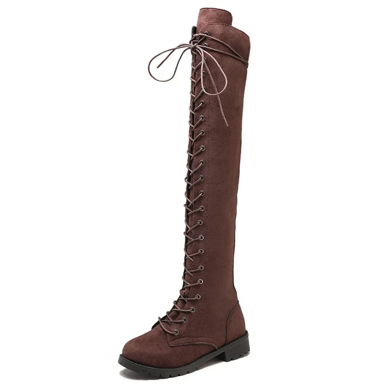 Damska - Buty za kolano - Zamszowe - Sznurowane - Eleganckie obuwie na każdą okazję