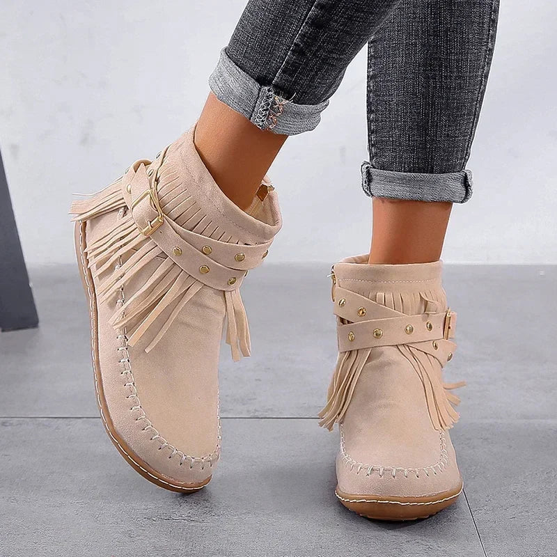 Damska - Buty do kostki - Miękki zamsz - Eleganckie moccasiny na każdą okazję