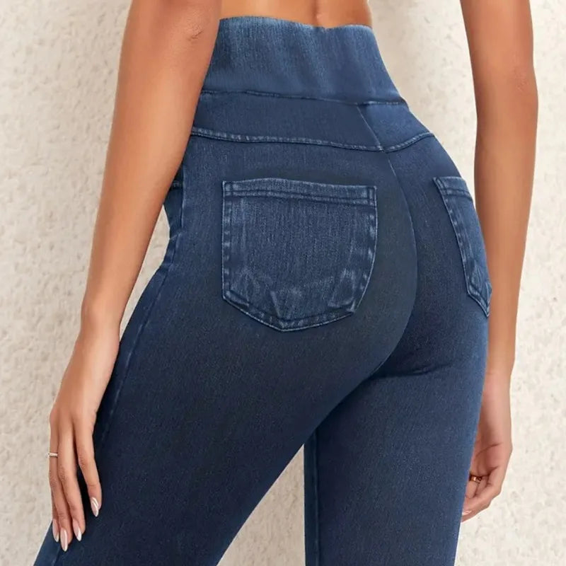Damska - Jegginsy z wysoką talią - Stylowy krój i wygodny materiał - Modne i eleganckie