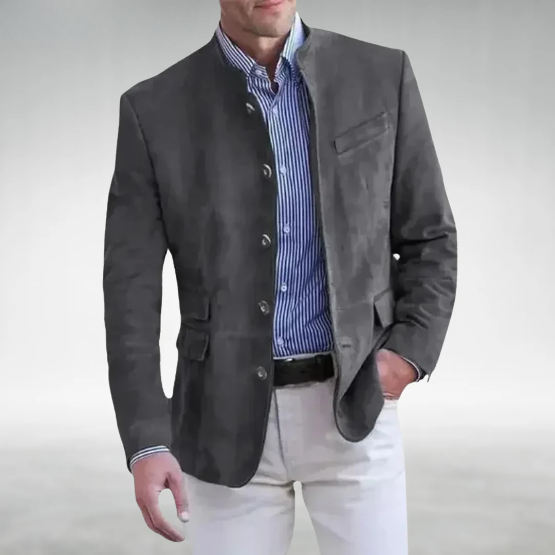 Męska - Zamszowa marynarka jednorzędowa - Stylowa odzież męska - Elegancki wygląd na każdą okazję