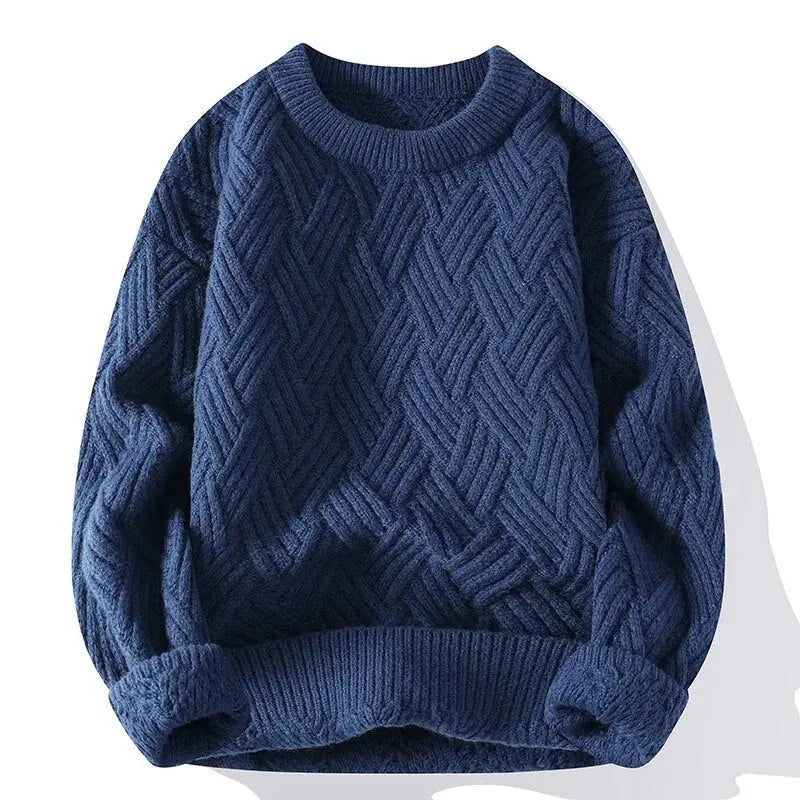 Męska - Sweter Crewneck - Dzianina z Wzorem - Stylowy i Wygodny