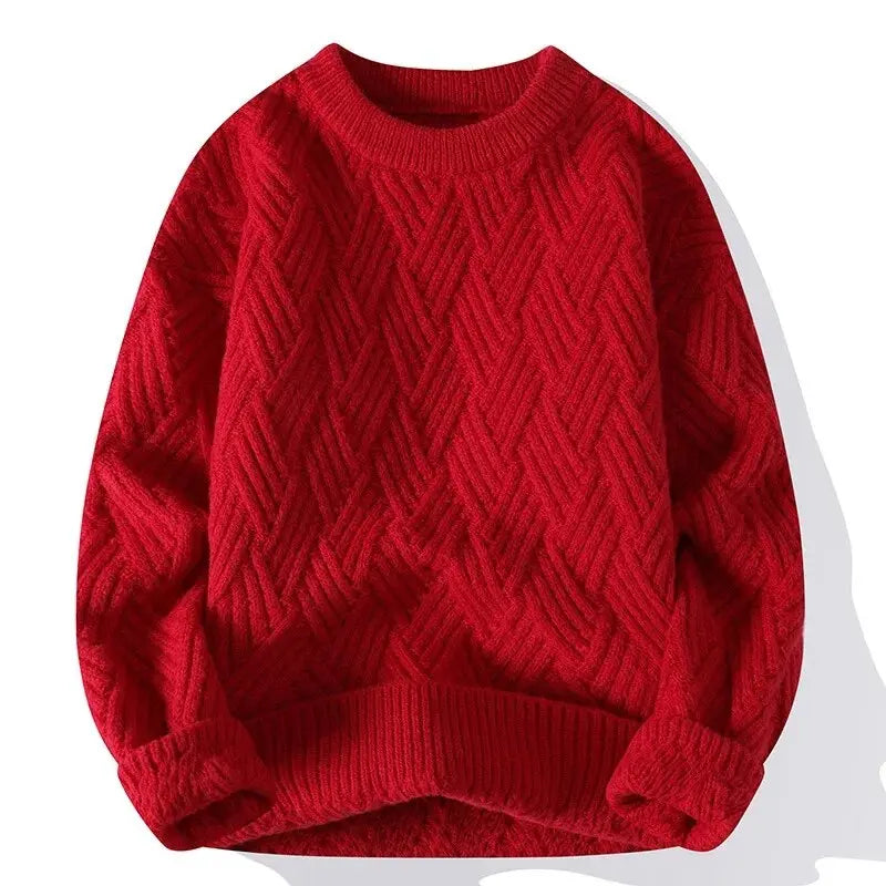 Męska - Sweter Crewneck - Dzianina z Wzorem - Stylowy i Wygodny