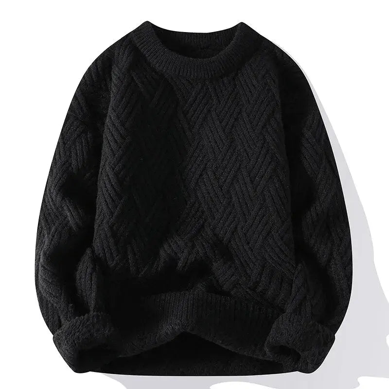 Męska - Sweter Crewneck - Dzianina z Wzorem - Stylowy i Wygodny