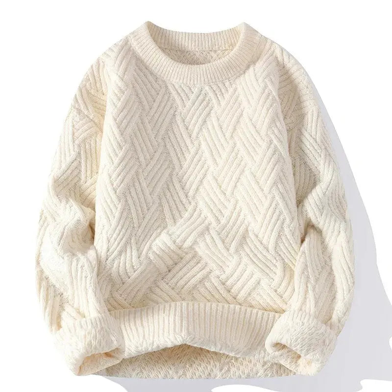 Męska - Sweter Crewneck - Dzianina z Wzorem - Stylowy i Wygodny