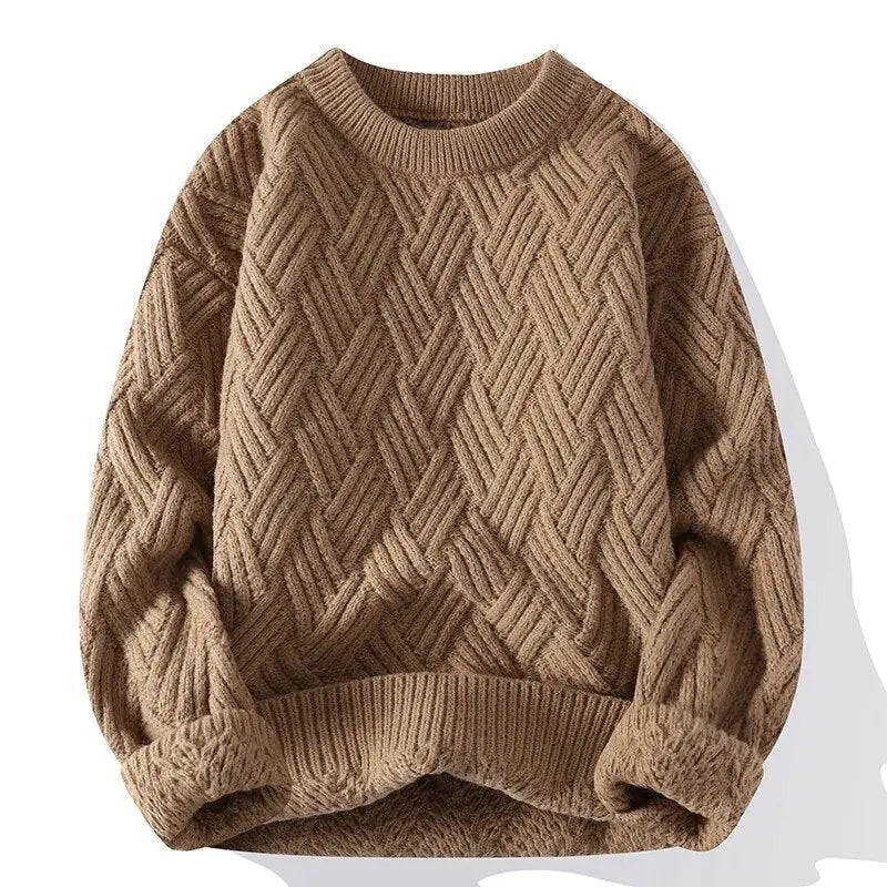 Męska - Sweter Crewneck - Dzianina z Wzorem - Stylowy i Wygodny