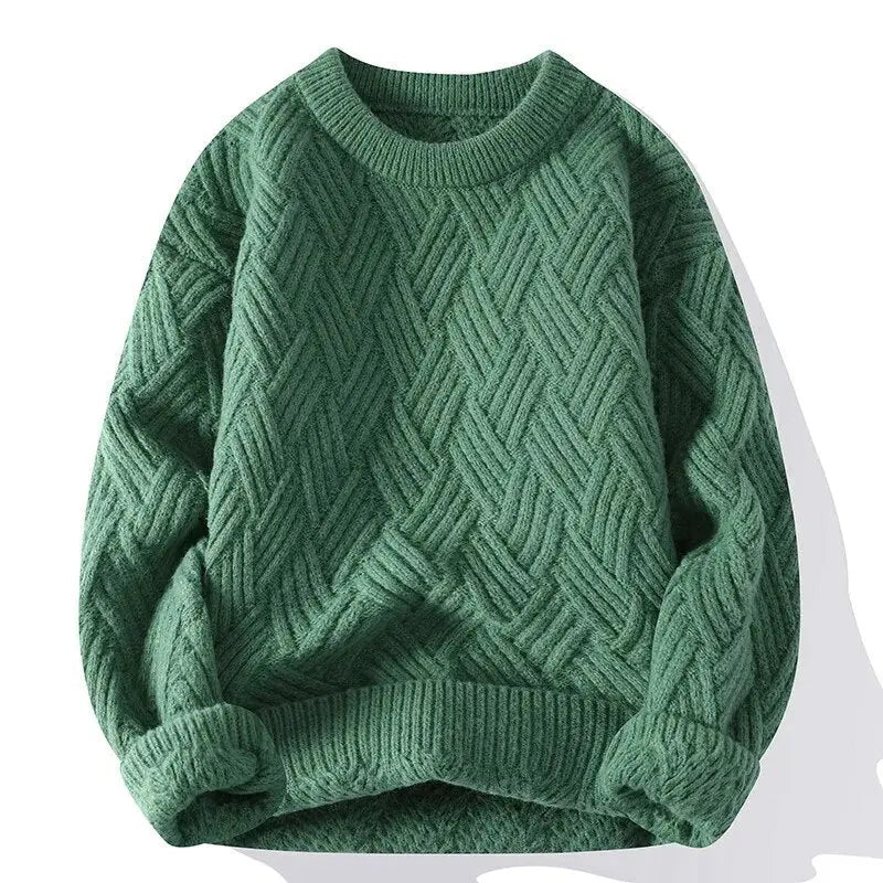 Męska - Sweter Crewneck - Dzianina z Wzorem - Stylowy i Wygodny