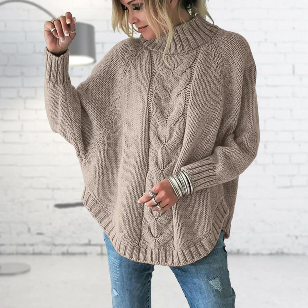 Damska - Sweter - Dzianina kablowa z kołnierzem stójkowym - Elegancki styl na każdą okazję