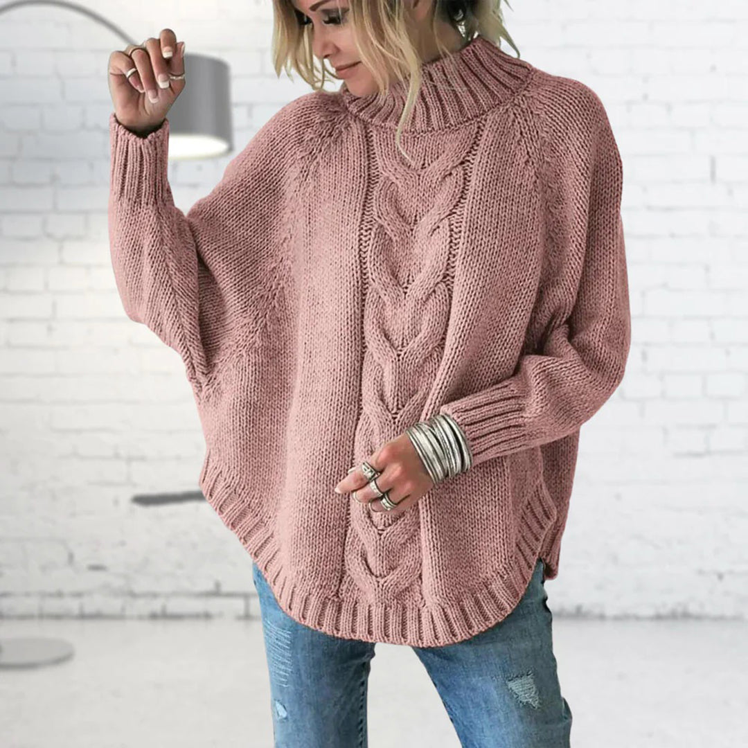 Damska - Sweter - Dzianina kablowa z kołnierzem stójkowym - Elegancki styl na każdą okazję