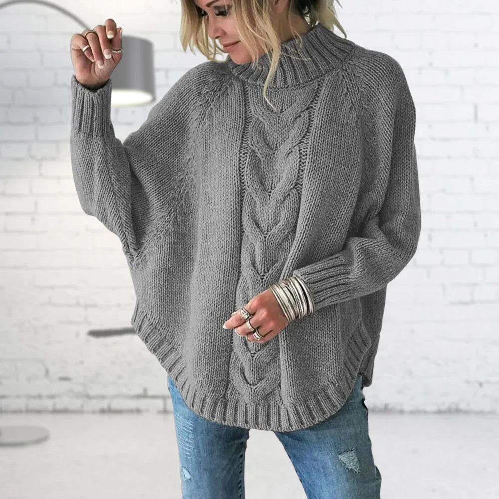 Damska - Sweter - Dzianina kablowa z kołnierzem stójkowym - Elegancki styl na każdą okazję