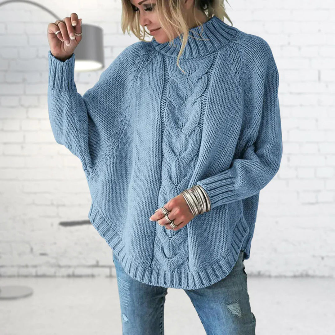 Damska - Sweter - Dzianina kablowa z kołnierzem stójkowym - Elegancki styl na każdą okazję