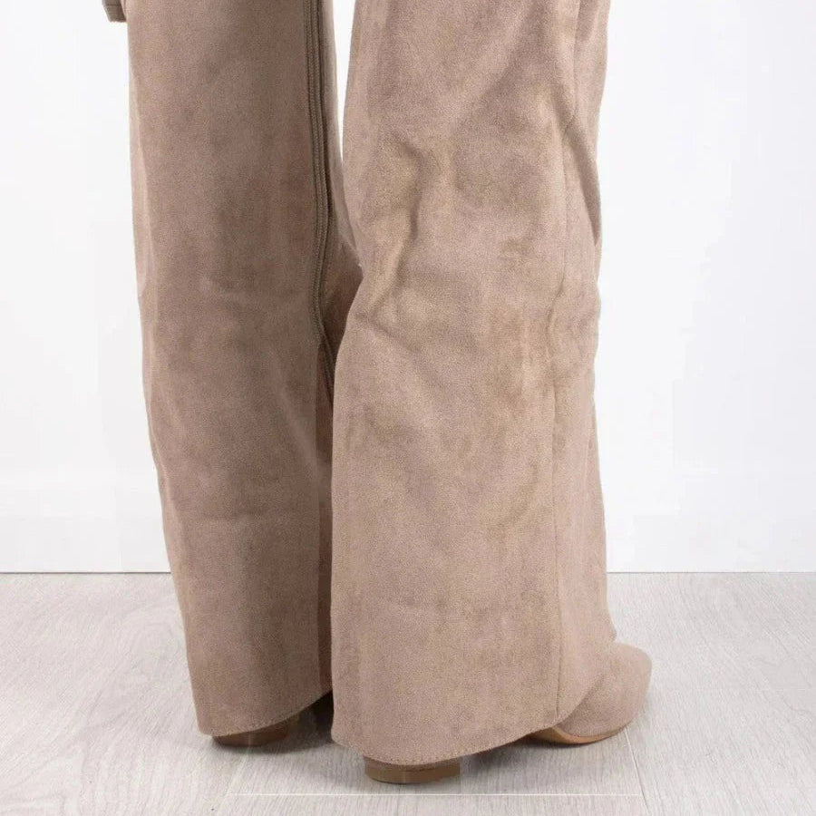 Damska - Buty za kolano - Skórzane - Zamek błyskawiczny - Eleganckie i stylowe obuwie na każdą okazję