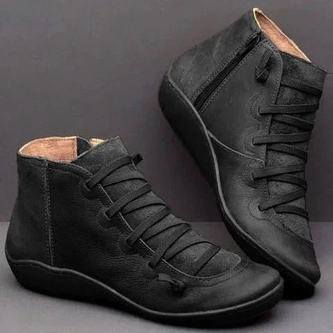 Męska - Buty skórzane za kostkę - Koronką i zamkiem błyskawicznym - Stylowe i trwałe obuwie