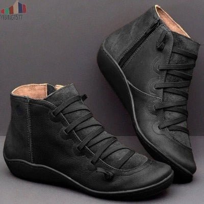 Męska - Buty skórzane za kostkę - Koronką i zamkiem błyskawicznym - Stylowe i trwałe obuwie