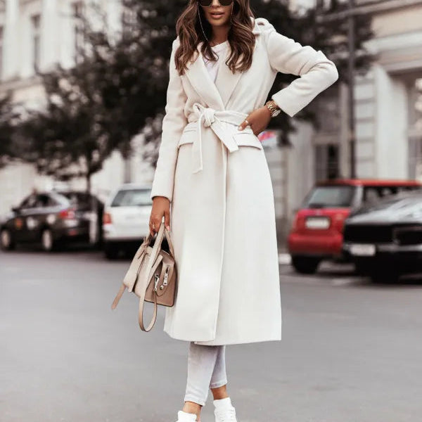 Damska - Kurtka - Wyciętymi klapami - Paskiem w talii - Elegancki styl na każdą okazję