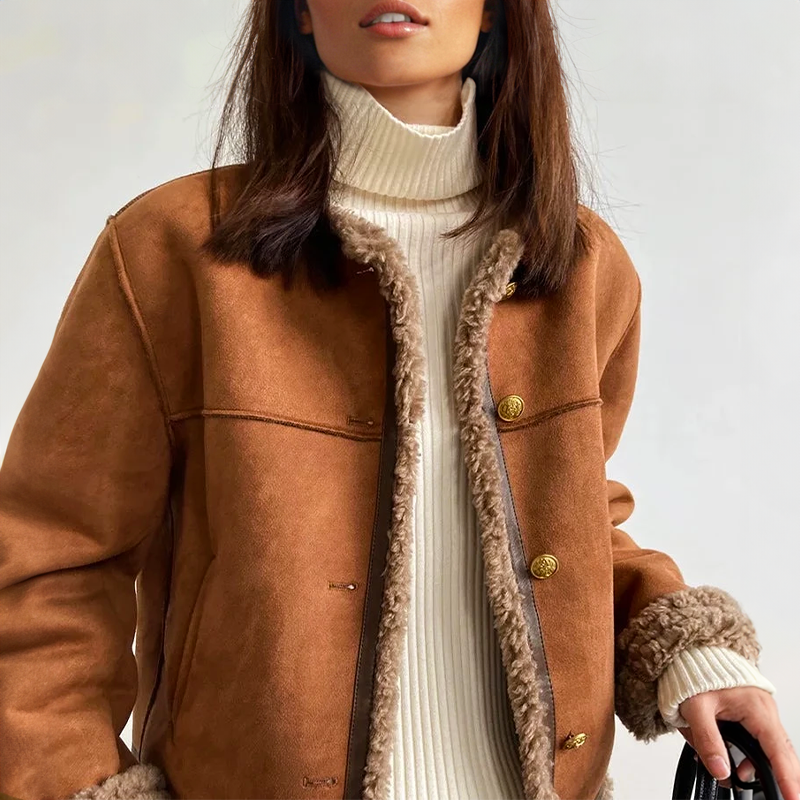 Damska - Kurtka - Vintage Suede - Stylowy krój - Modny wybór na każdą okazję