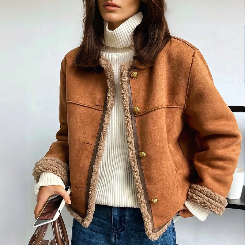Damska - Kurtka - Vintage Suede - Stylowy krój - Modny wybór na każdą okazję