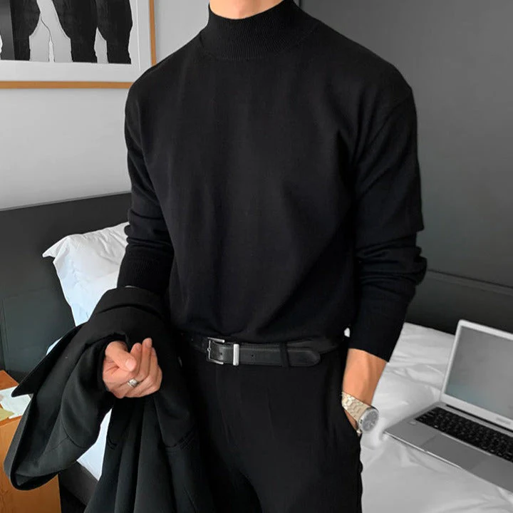Męska - Sweter Długim rękawem - Dzianinowy top z kołnierzem typu mock neck - Stylowy i wygodny