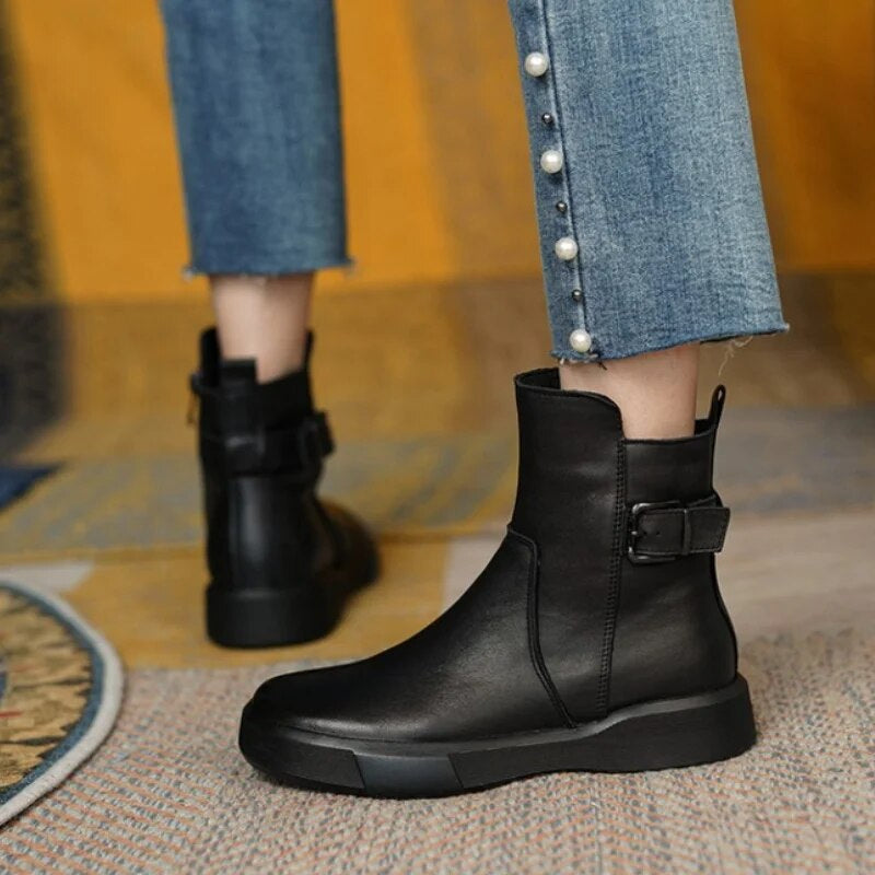 Damska - Buty za kostkę - Bocznym zapięciem na klamrę - Modny styl na każdą okazję