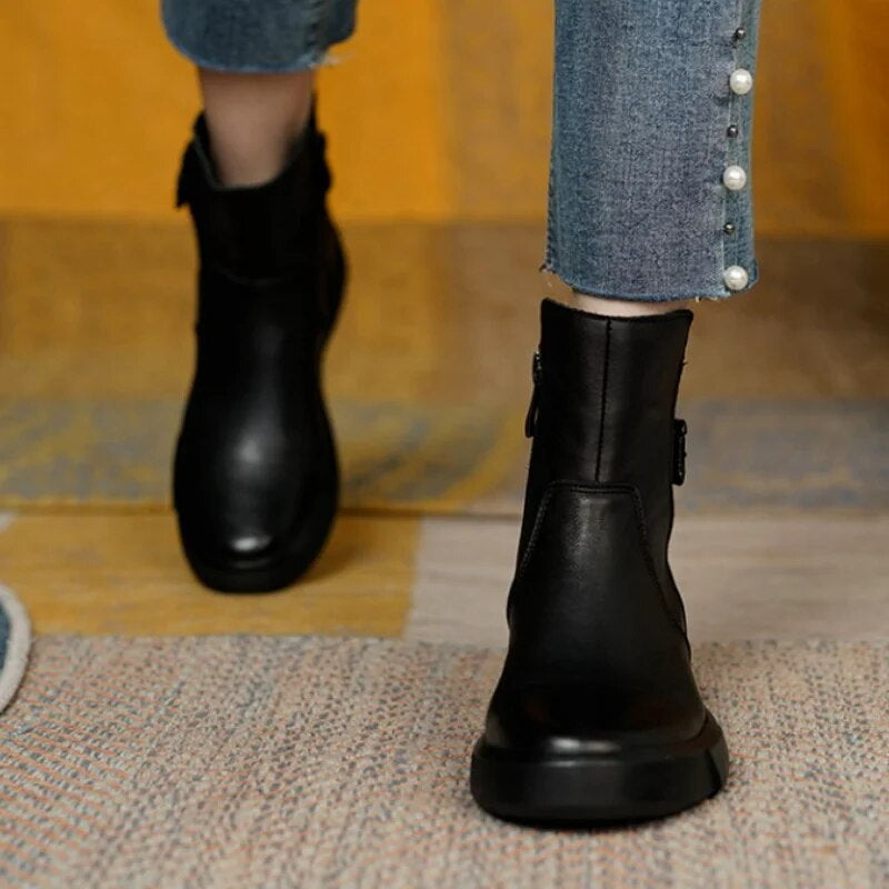 Damska - Buty za kostkę - Bocznym zapięciem na klamrę - Modny styl na każdą okazję