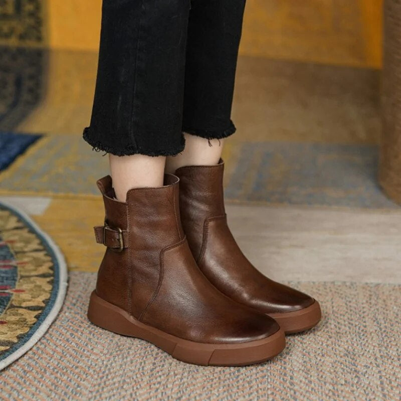 Damska - Buty za kostkę - Bocznym zapięciem na klamrę - Modny styl na każdą okazję