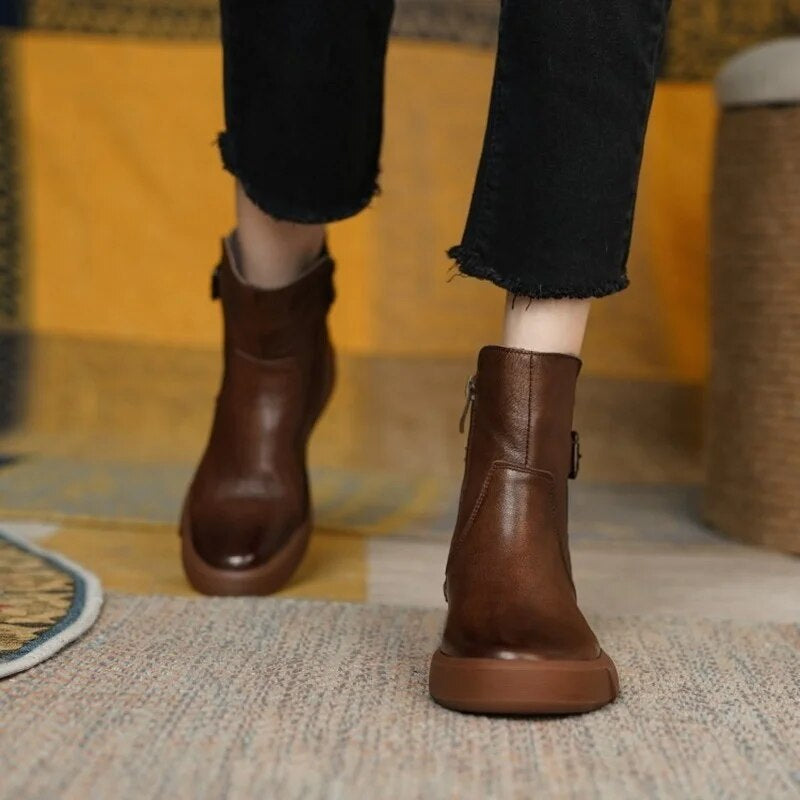 Damska - Buty za kostkę - Bocznym zapięciem na klamrę - Modny styl na każdą okazję