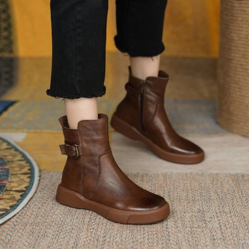 Damska - Buty za kostkę - Bocznym zapięciem na klamrę - Modny styl na każdą okazję