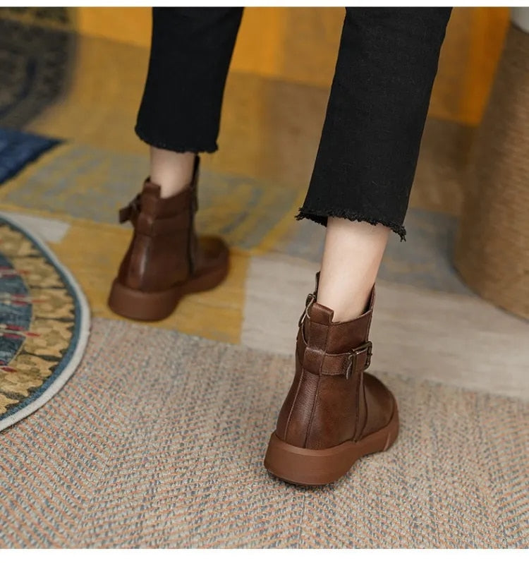 Damska - Buty za kostkę - Bocznym zapięciem na klamrę - Modny styl na każdą okazję