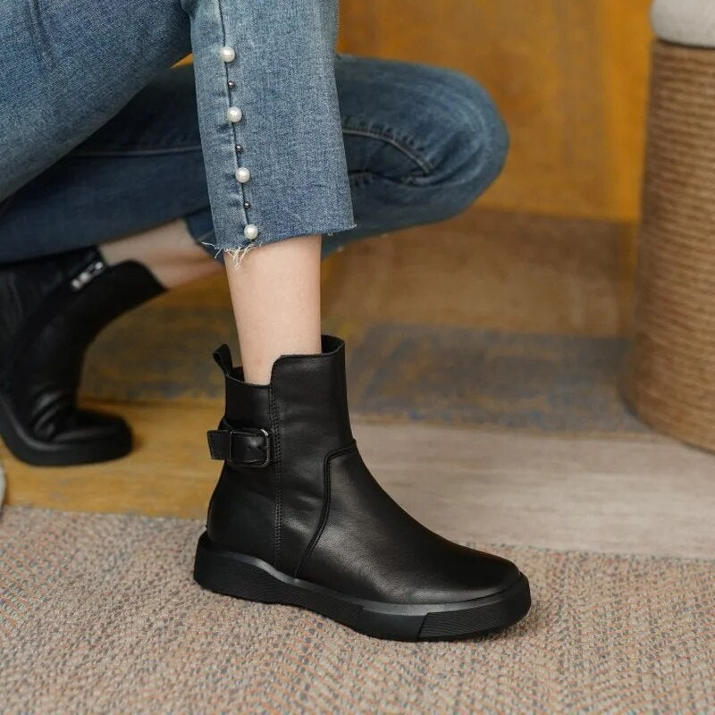 Damska - Buty za kostkę - Bocznym zapięciem na klamrę - Modny styl na każdą okazję