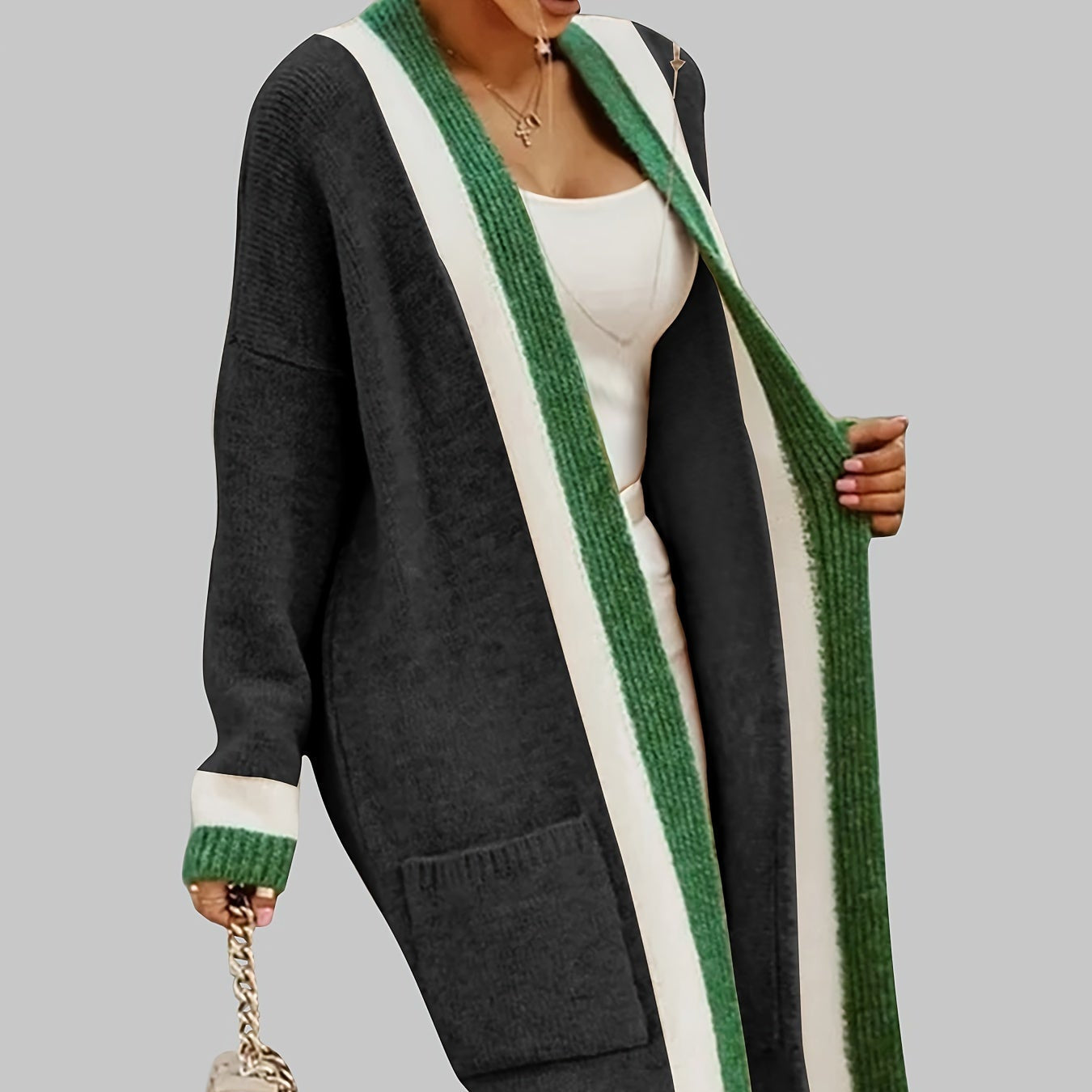 Damska - Długi kardigan - Miękkiej dzianiny - Styl vintage - Doskonały na chłodne dni - Elegancki i modny