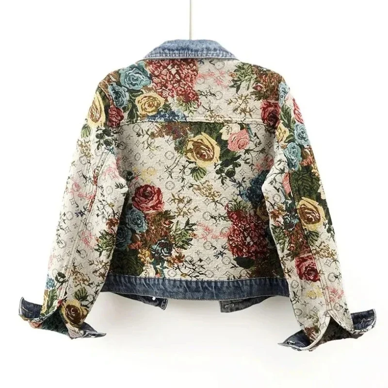 Damska - Kurtka Dżinsowa - Organicznej bawełny - Ręcznie malowany styl organiczny - Vintage kwiatowy design